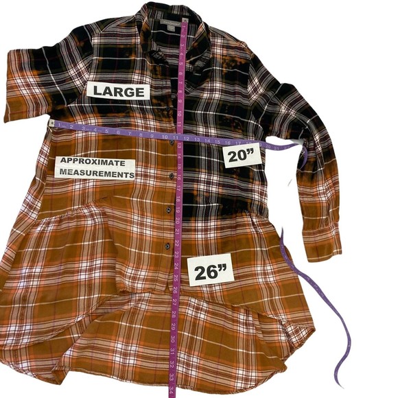 Peace & Pearls Womens Plaid Button Up Sz Large Upcycled Bleach Ombre Stencil - Picture 4 of 12